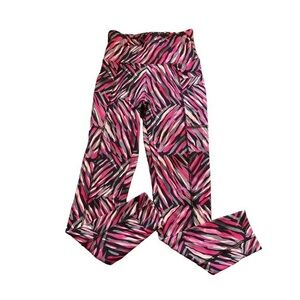 Bally Fitness Athletic Pink Black Pocket Leggings Size Small EUC #4218